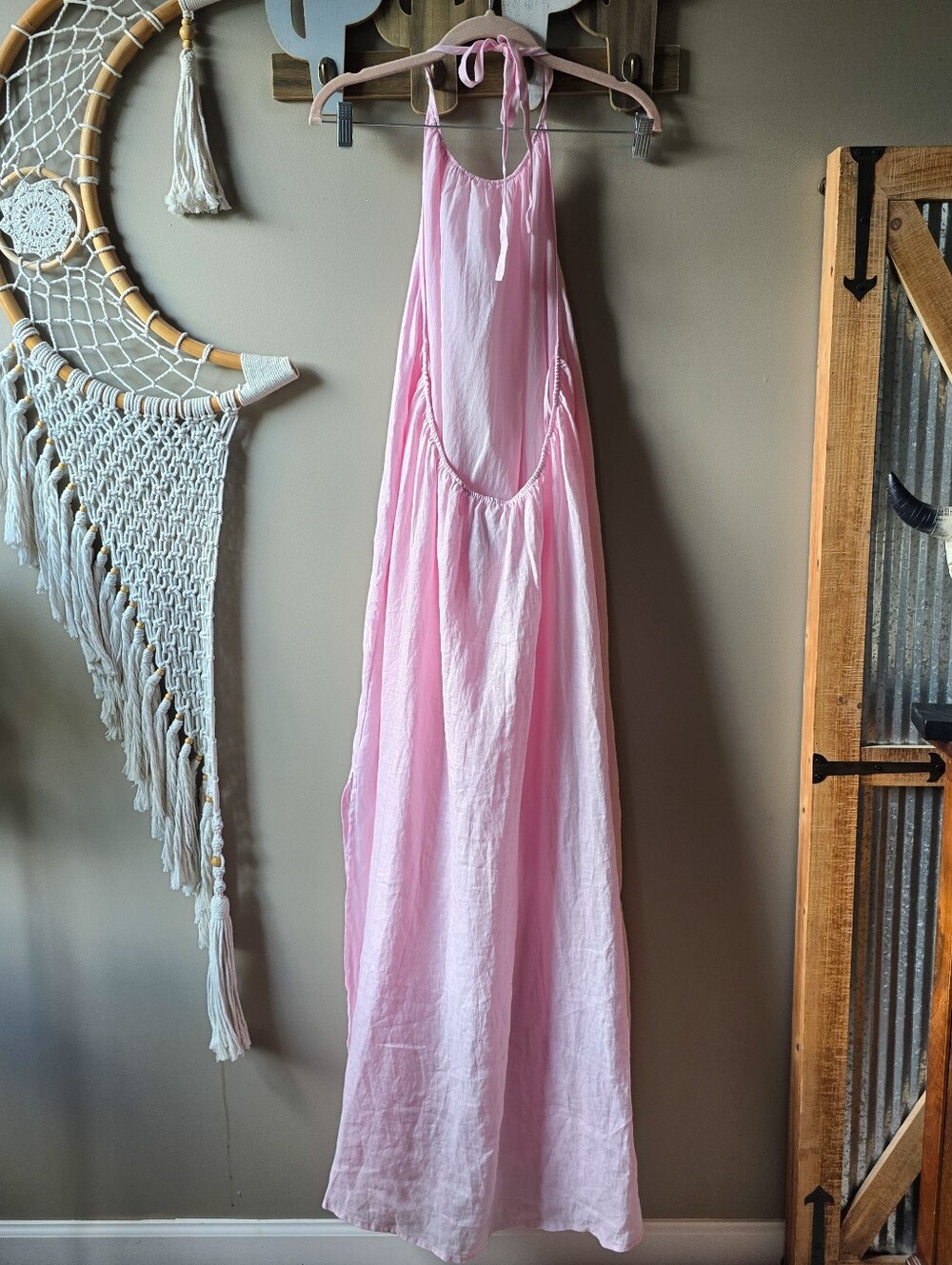 Little Moon × Aritzia Sunpost Linen Halter Dress Villa Pink Nwt - Picture 7 of 9